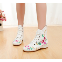 迪鲁奥(DILUAO)2021年秋季款新款时尚休闲舒适老北京绣花靴子高帮内增高民族风平底布鞋舞蹈鞋透气软底绣花鞋女单靴1