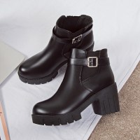 迪鲁奥(DILUAO)绒面女靴子中跟(3-5厘米)女英伦风裸靴子女切尔西粗跟女韩版百搭加绒女靴冬季女鞋冬鞋妈妈靴子