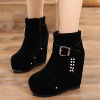 迪鲁奥(DILUAO)季新款镂空跟厚底超高跟(>8厘米)加绒短筒女靴子时尚裸靴女鞋 黑色 F-20