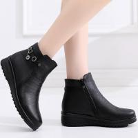 迪鲁奥(DILUAO)季妈妈女士皮鞋加绒大棉短筒女靴子平底大码保暖