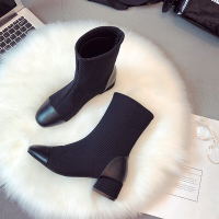 迪鲁奥(DILUAO)2021新款弹力针织百搭黑色中粗跟中跟(3-5厘米)网红女靴子潮