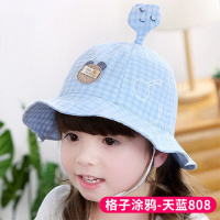 迪鲁奥（DILUAO)宝宝帽子可爱超萌春秋儿童渔夫帽2-5薄款防晒女童遮阳帽公主盆帽 808天蓝 2-5岁