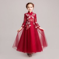 迪鲁奥(DILUAO)蓬蓬裙儿童礼服长袖花童冬季婚纱裙女童生日公主裙小主持人演出服
