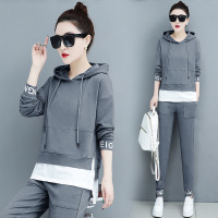 迪鲁奥(DILUAO)2021初秋上新时尚潮款女装休闲运动套装女春秋新款韩版潮流立领开衫百搭卫衣三件套 浅蓝色867两