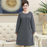 迪鲁奥(DILUAO)性感舒适亲肤冰感家居睡裙春秋季中人女士棉长袖妈妈睡衣中年大码款连衣裙