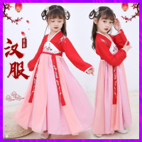 迪鲁奥(DILUAO)儿童古装汉服女童装公主长款连衣裙2021年秋季秋长袖表演走秀古风裙子 红色 图片色