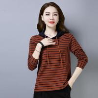 迪鲁奥(DILUAO)2021初秋上新潮款女装春季新长袖上衣通勤常规条纹显瘦连帽百搭卫衣