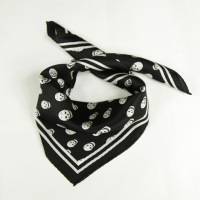 迪鲁奥(DILUAO)[男士丝巾]春秋桑蚕英伦风欧美船锚骷髅头男女士通用商务丝巾小方巾 黑色