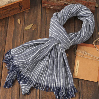 迪鲁奥(DILUAO)春秋棉麻围巾男冬季薄款文艺英伦条纹围脖男潮冬天百搭时尚双面