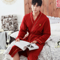迪鲁奥(DILUAO)情侣结婚睡袍纯棉长袖春秋中长款红色新婚本命年睡衣女秋冬晨袍男