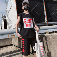 迪鲁奥（DILUAO)套装男神背心潮牌短裤宽松个性潮流嘻哈无袖T恤男装一套搭配 帅气