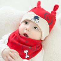 迪鲁奥(DILUAO)婴儿帽子宝宝帽子儿帽子春秋男童套头帽女童护耳帽婴幼儿胎帽 睡觉小狗(红色) 均码建议0-12个月/