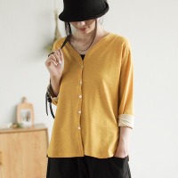 迪鲁奥（DILUAO)棉女2021初秋新款袖复古宽松文艺休闲上衣女装