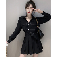 迪鲁奥（DILUAO)秋季女装时尚套装秋款性感连衣裙学生小清新2021新款常规显瘦法式复古甜美森系两件套