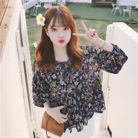 迪鲁奥(DILUAO)超仙雪纺衫19韩版新款度假风甜美碎花雪纺娃娃衫七分袖防晒上衣女