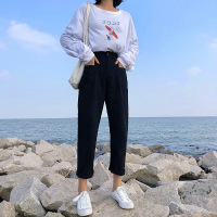 迪鲁奥(DILUAO)秋冬上新八分杏色涂层牛仔布裤女XS码春秋新款150c小个子高腰直筒裤显高休闲裤2021