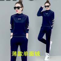 迪鲁奥（DILUAO)秋冬上新金丝绒休闲运动服套装女秋冬2021新款常规双面绒卫衣两件套女2021