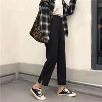 迪鲁奥(DILUAO)秋冬上新春秋ins裤子女潮bf街拍chic百搭黑色学生西装休闲裤2021 黑色