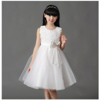 迪鲁奥(DILUAO)儿童演出礼服无袖连衣裙女童白色公主裙幼儿园合唱服女孩蓬蓬纱裙