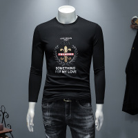 迪鲁奥（DILUAO)秋冬丝光棉长袖T恤男装常规套头卫衣青春流行流帅气刺绣体恤衫衣服