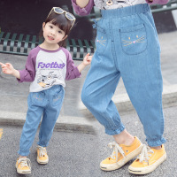 迪鲁奥(DILUAO)2021新款女童洋气宽松春秋装儿童装中小童潮宝宝韩版牛仔裤子品牌 猫咪牛仔裤