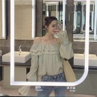 迪鲁奥(DILUAO)2021新款一字领露肩很仙的上衣通勤雪纺衫打底衫通勤洋气小衫 杏色 均码