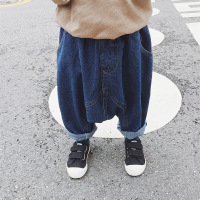 迪鲁奥（DILUAO)品牌允儿妈小铺春秋装韩版牛仔哈伦裤儿童休闲垮裤宝宝宽松大档裤子 蓝色 4Y(110c)