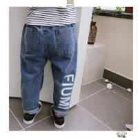 迪鲁奥(DILUAO)2021年新款 男女童舒适百搭儿童牛仔裤长裤子字母休闲裤品牌 淡蓝