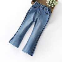 迪鲁奥(DILUAO)女童牛仔裤2021年秋季装新款品牌韩版童装大童裤子儿童长裤春秋宝宝喇叭裤 蓝色