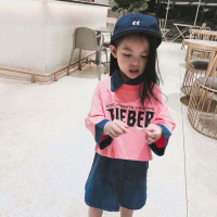 迪鲁奥(DILUAO)迪士尼2021年秋季秋季新款 女童可爱字母T恤+背心牛仔衬衫裙两件套 儿童套装