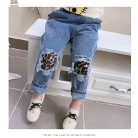 迪鲁奥（DILUAO)品牌2021年新款童装 男女童宝牛仔裤 儿童腰带豹纹腰带补丁长裤子 如图