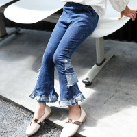 迪鲁奥（DILUAO)女童喇叭裤春秋2021新款韩版洋气中大童长裤宝宝秋装儿童牛仔裤子 蓝色