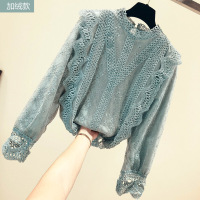 迪鲁奥(DILUAO)洋气欧货蕾丝打底衫2021年秋季装新款女装很仙的气质网纱修身型袖上衣小衫