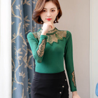 迪鲁奥(DILUAO)秋冬高领加绒蕾丝打底衫女性感网纱内搭时尚洋气很仙的上衣服小衫