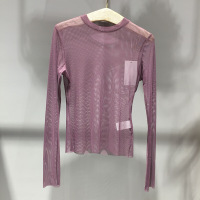 迪鲁奥(DILUAO)一地素秋2021年秋季新透视圆领豹纹长袖打底衫常规小上衣3G505