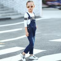 迪鲁奥(DILUAO)童装女童背带裤秋装中大童牛仔长裤春秋款儿童吊带连体小脚裤子潮品牌 蓝色