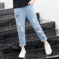 迪鲁奥(DILUAO)小孩子穿的女童腰带牛仔裤儿童中大童修身弹力春秋长裤秋款裤子小学生洋气裤 圣-兔子腰带款