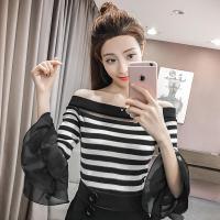 迪鲁奥(DILUAO)网红主播上衣一字肩2021年秋季新款通勤欧货打底雪纺衫女 白色 均码