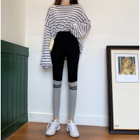 迪鲁奥(DILUAO)婚礼妈妈装喜婆婆秋装韩版2021新款高腰显瘦时尚撞色网红紧身弹力打底裤女学生 灰色 均码