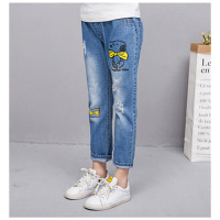 迪鲁奥(DILUAO)女童牛仔裤2021新款春秋长裤韩版儿童男童洋气宽松腰带小脚裤
