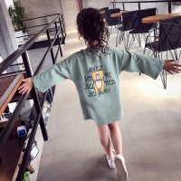 迪鲁奥(DILUAO)女童恤秋装中长款2021新款韩版洋气女孩长袖上衣直筒型圆领儿童裙