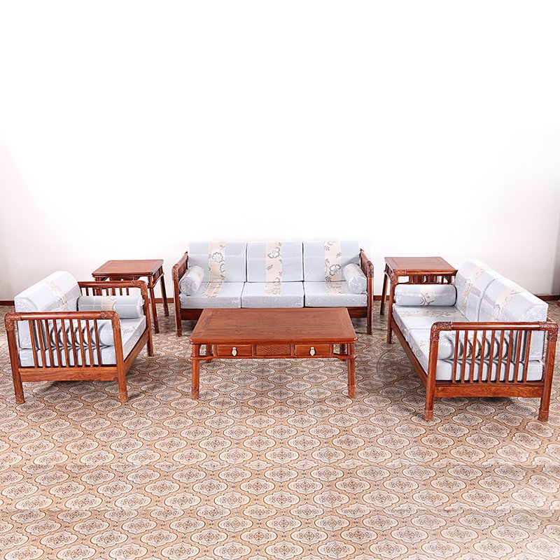 粤顺红木沙发 实木沙发组合 花梨木沙发套装 新中式软垫沙发123六件套S02