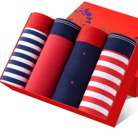 南极人 (NanJiren)男士内裤纯棉质大红条纹平角裤青年男生本命年四角裤头盒装