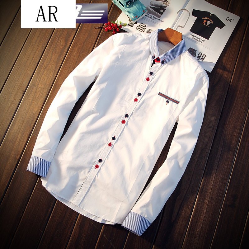 长袖衬衫男春秋装新款潮流休闲长袖衬衫大码春秋衬衣男修身韩版商务休闲免烫男装潮流衬衫外