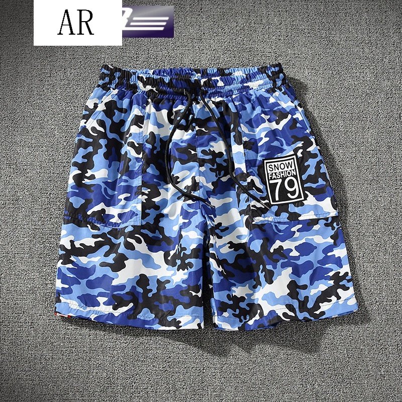 日系黑墙风夏季日系两面穿男士迷彩工装五分裤沙滩裤休闲裤子潮流宽松七分中裤男裤迷彩