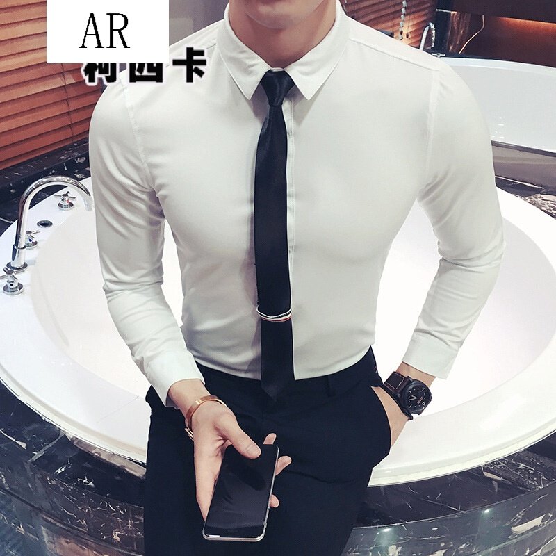 夜场DJ酒吧理发店发廊个性长袖衬衫发型师时尚服装美发工作衬衣男