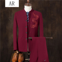 中国风西服套装修身男士主持人司仪新郎西装礼服潮男西服裤子马甲