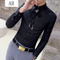 2017春季新款时尚修身男士衬衫夜店理发师潮流衬衫男长袖纯色衬衫