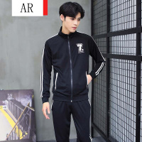 卫衣男套装修身型2017秋季男装新款修身印花上衣服潮男情侣休闲运动套装男学生纯色运动