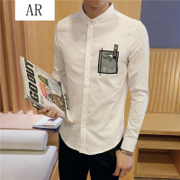 秋季男士休闲长袖衬衫男韩版修身牛津纺青少年衬衣潮上衣